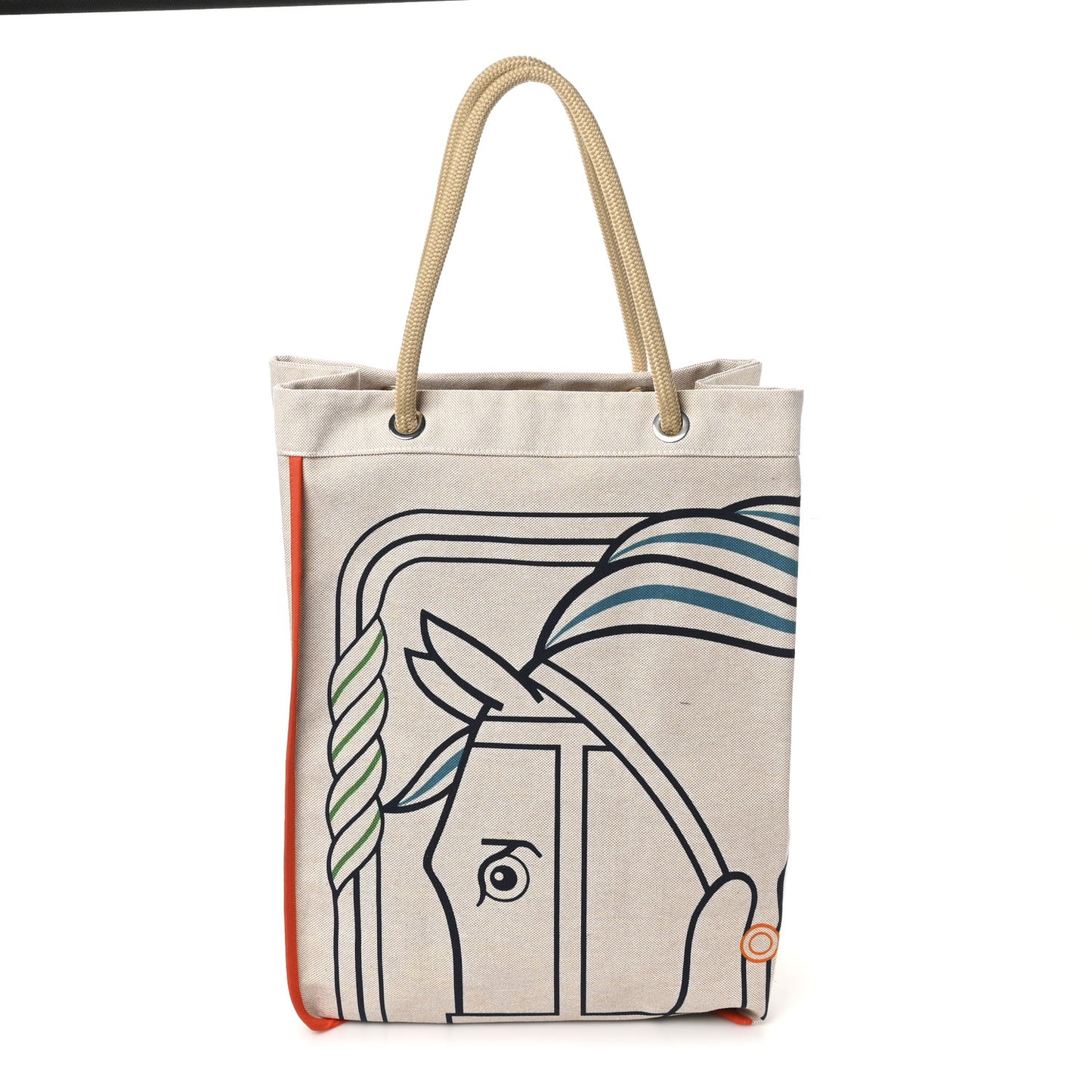H Canvas Quadrige Beach Bag Bleu Jaune Rose