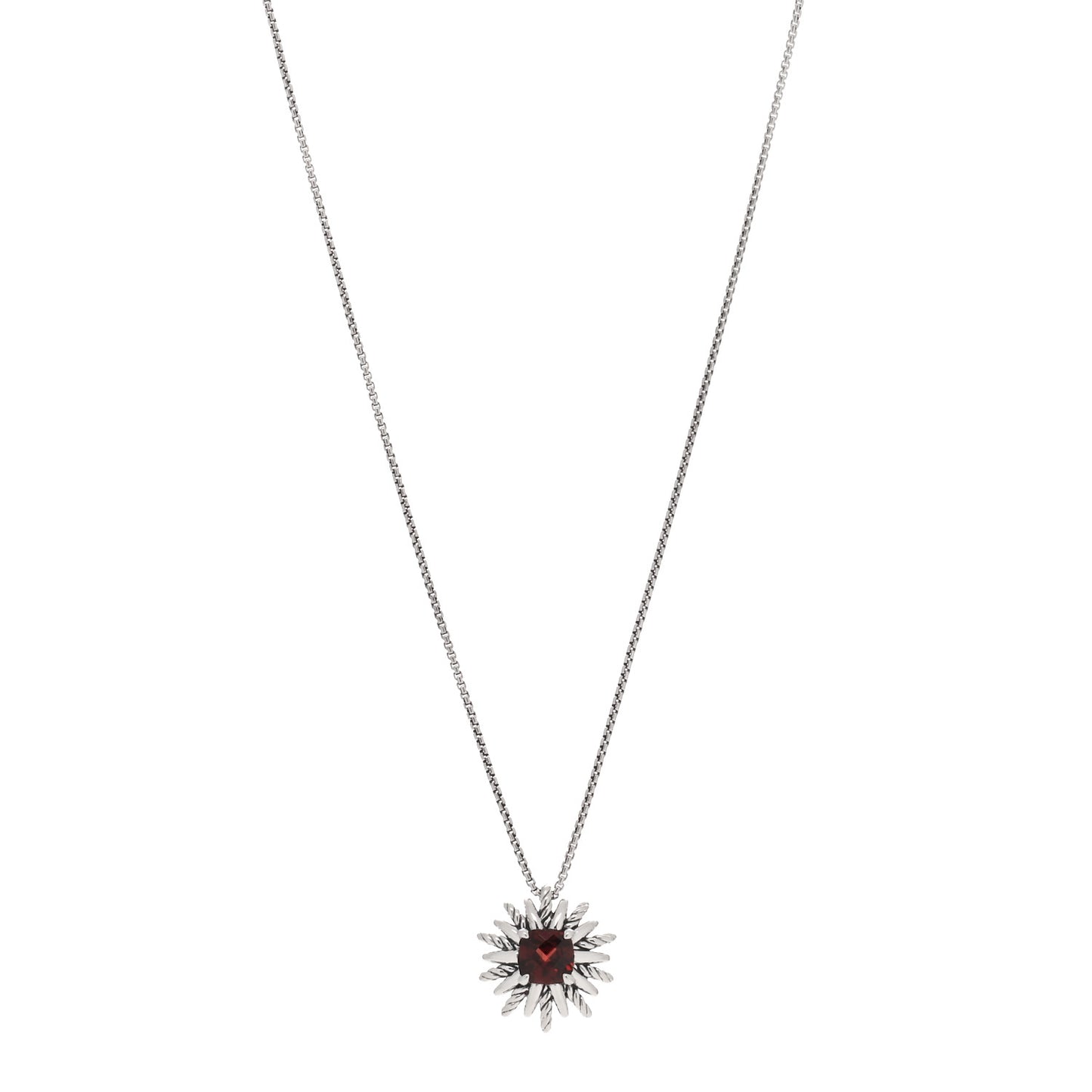 Sterling Silver Garnet Starburst Pendant Necklace
