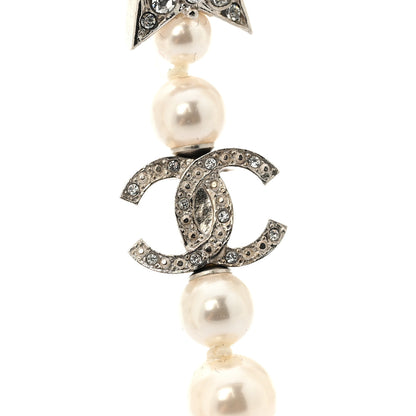 Chanel Strass Crystal Pearl CC Star Camellia Drop Earrings Silver 3 of 6