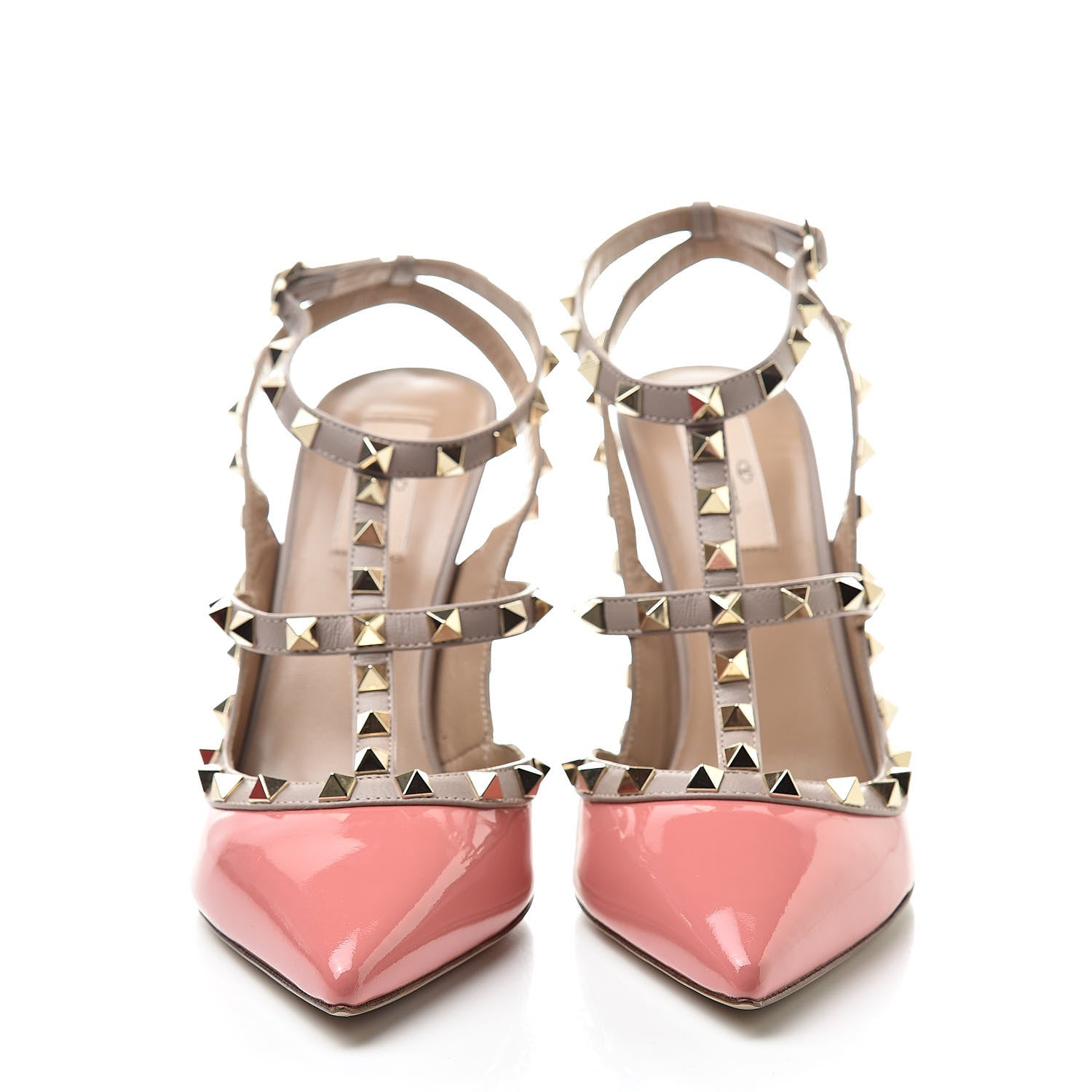 Valentino Garavani Patent Rockstud Ankle Strap Pumps 40.5 Tropical Sunrise Poudre 2 of 10