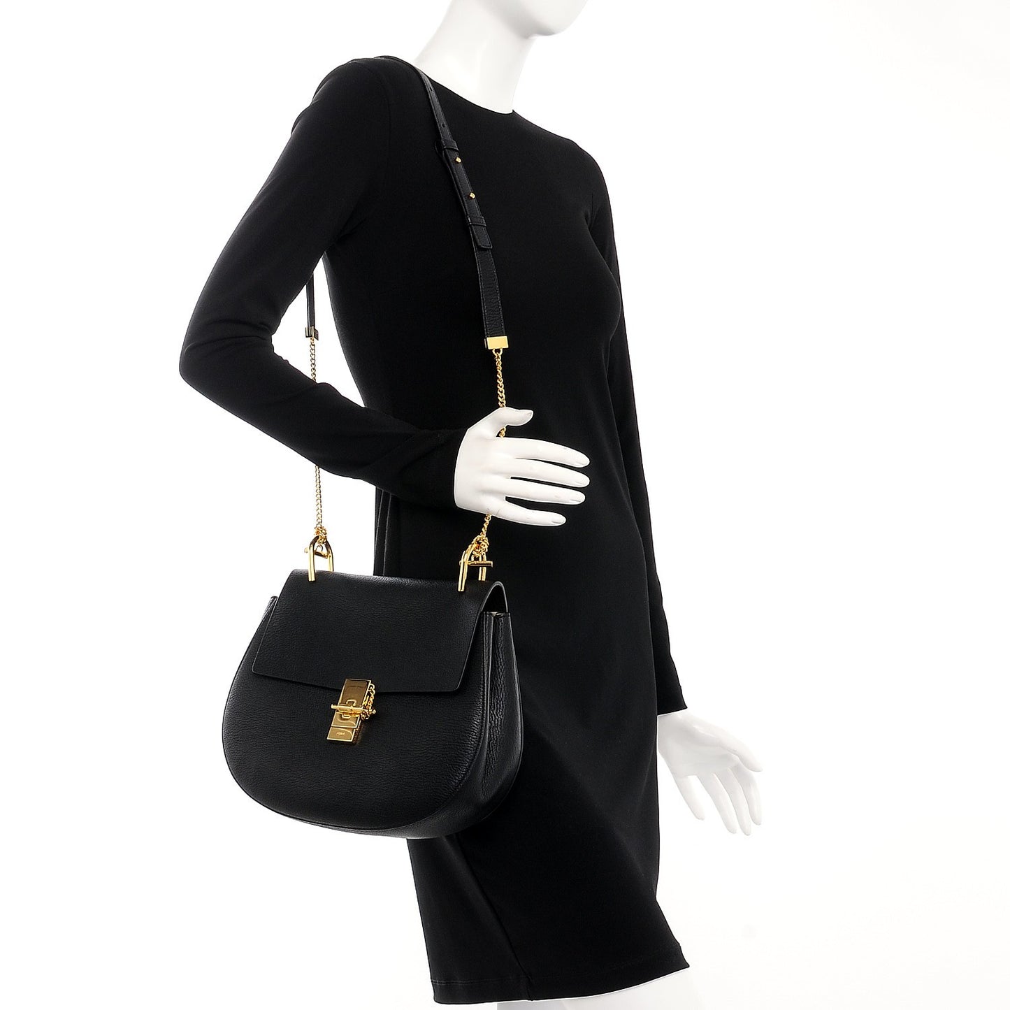 Grained Lambskin Medium Drew Shoulder Bag Black