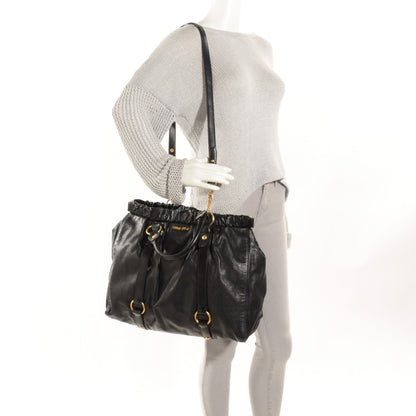 Miu Miu Vitello Lux Gathered Tote Black 2 of 8