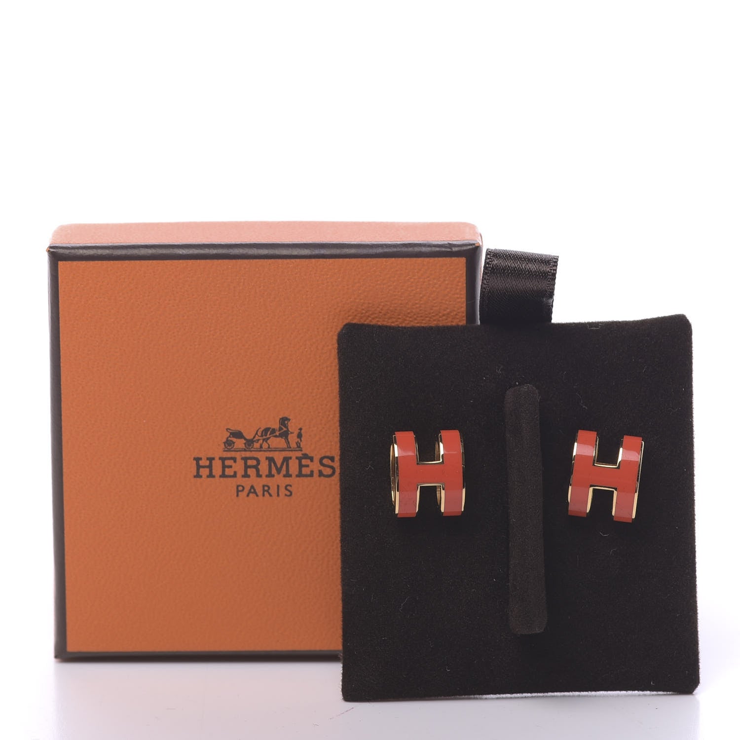 Hermes Gold Lacquered Pop H Earrings Orange Fonce 6 of 6