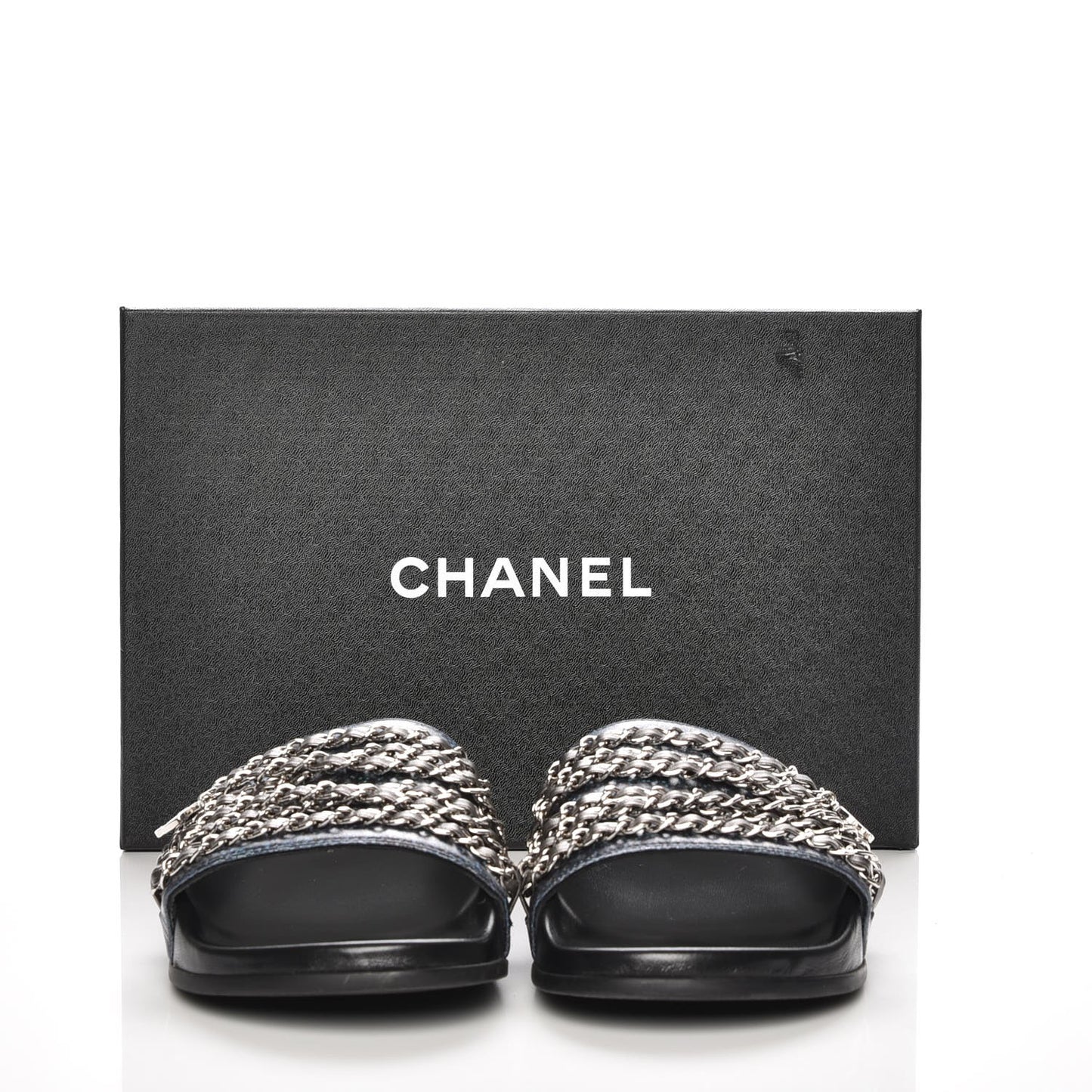 Lambskin Chain Flat Sandals 39 Dark Blue
