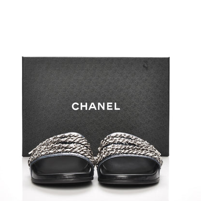 Chanel Lambskin Chain Flat Sandals 39 Dark Blue 10 of 10