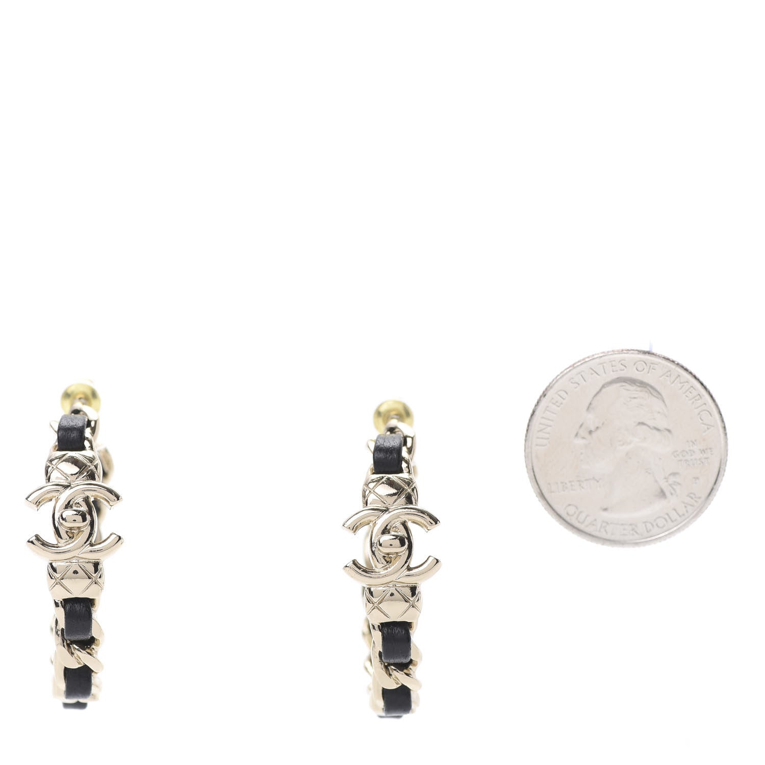 Chanel Lambskin CC Turnlock Chain Hoop Earrings Gold Black 2 of 5