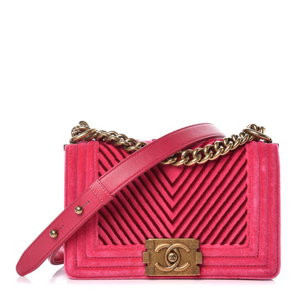 Chanel Velvet Chevron Small Boy Flap Fuchsia 1 of 9