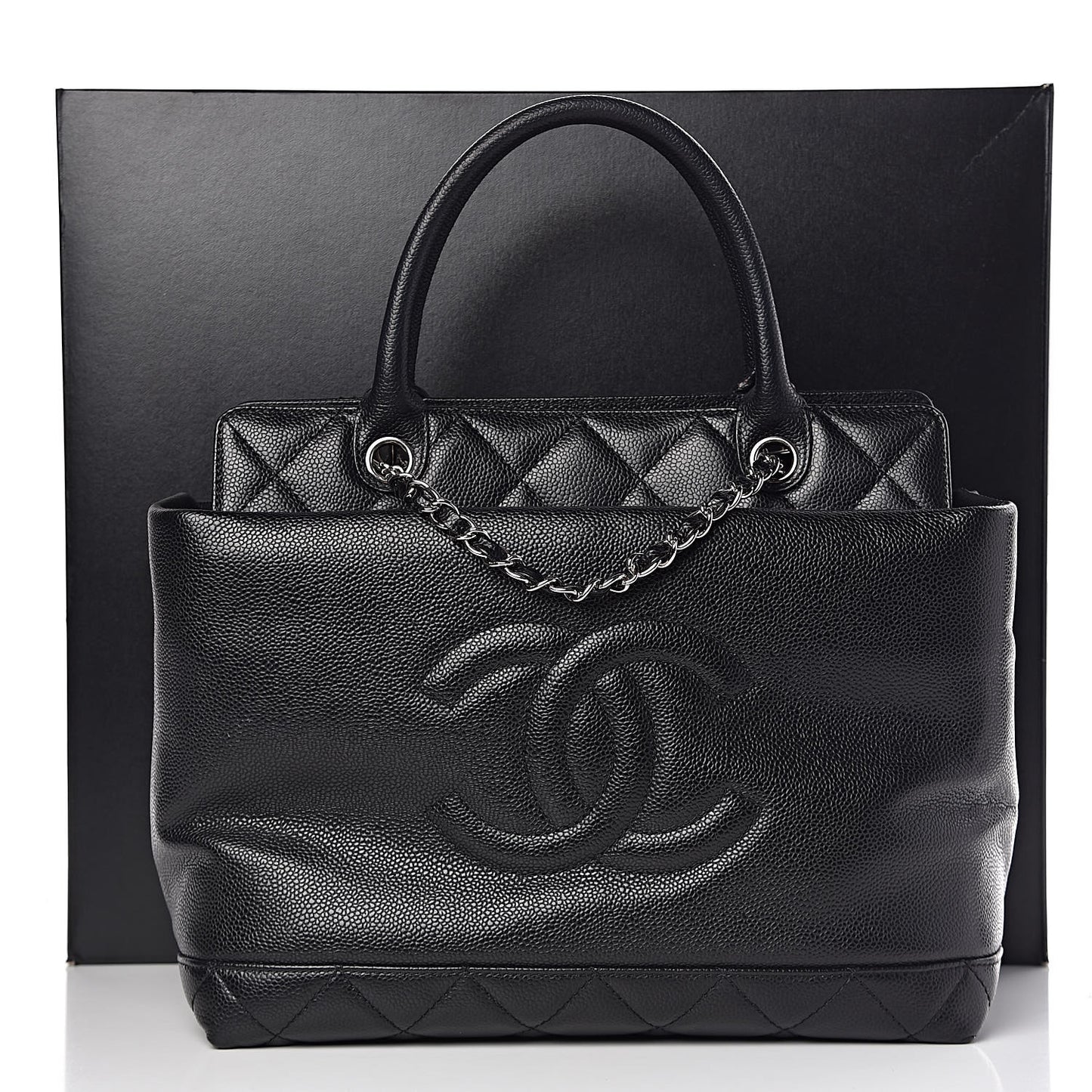 Soft Caviar CC Medium Top Handle Tote Black