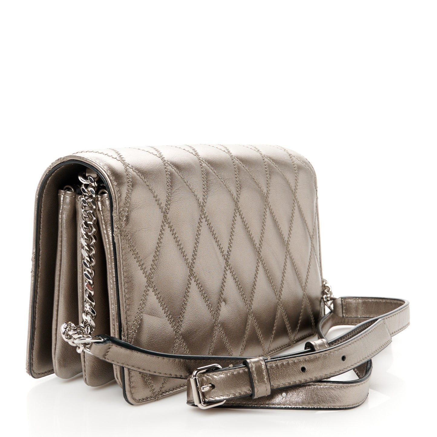 Metallic Lambskin Diamond Quilted Monogram Angie Chain Bag Pimbo
