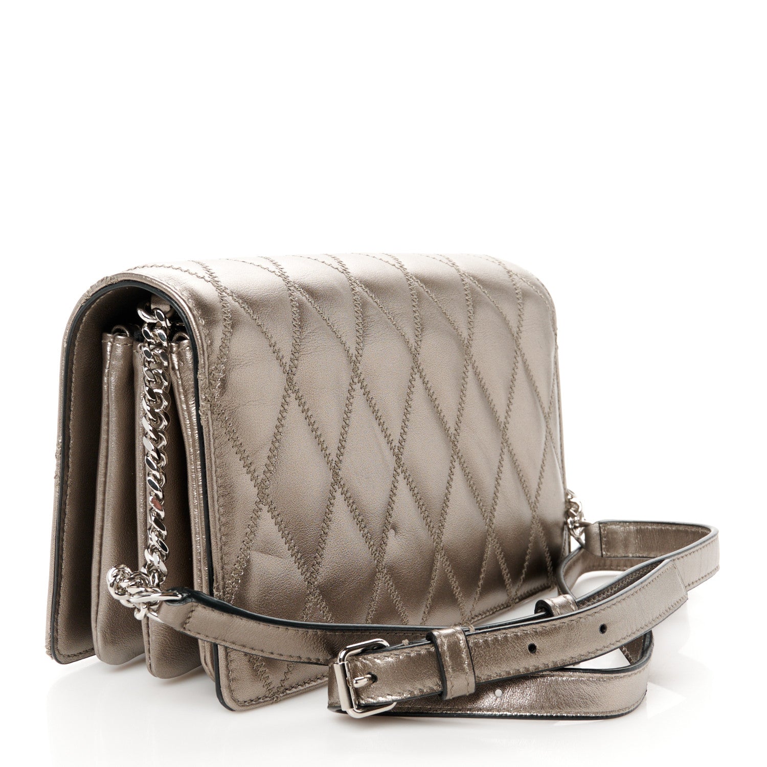 Saint Laurent Metallic Lambskin Diamond Quilted Monogram Angie Chain Bag Pimbo 3 of 11