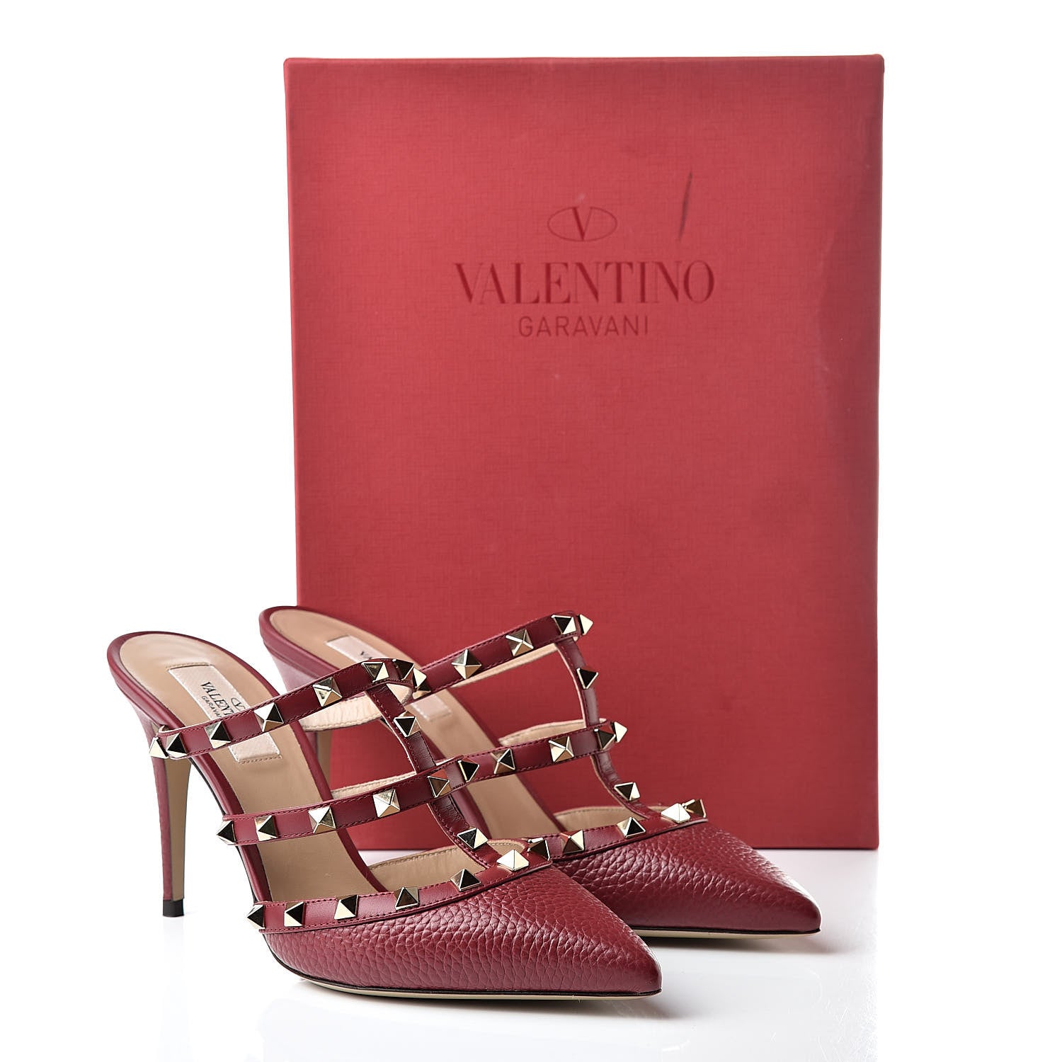 Valentino Garavani Pebbled Calfskin Rockstud 90mm Cage Mules 38.5 Rubino 8 of 8