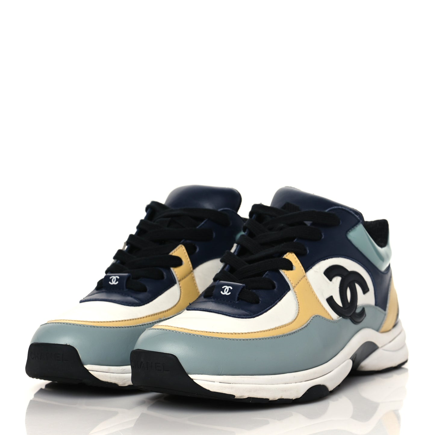Calfskin Patent CC Sneakers 39 White Blue Yellow