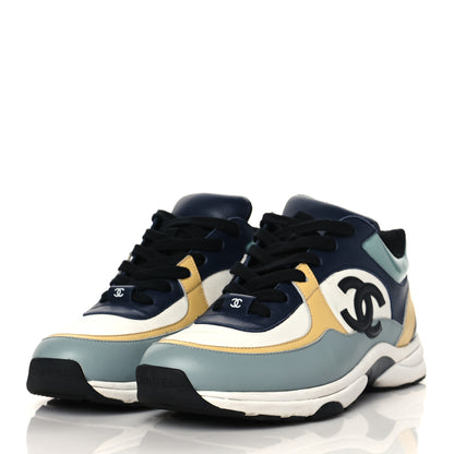 Chanel Calfskin Patent CC Sneakers 39 White Blue Yellow 2 of 8