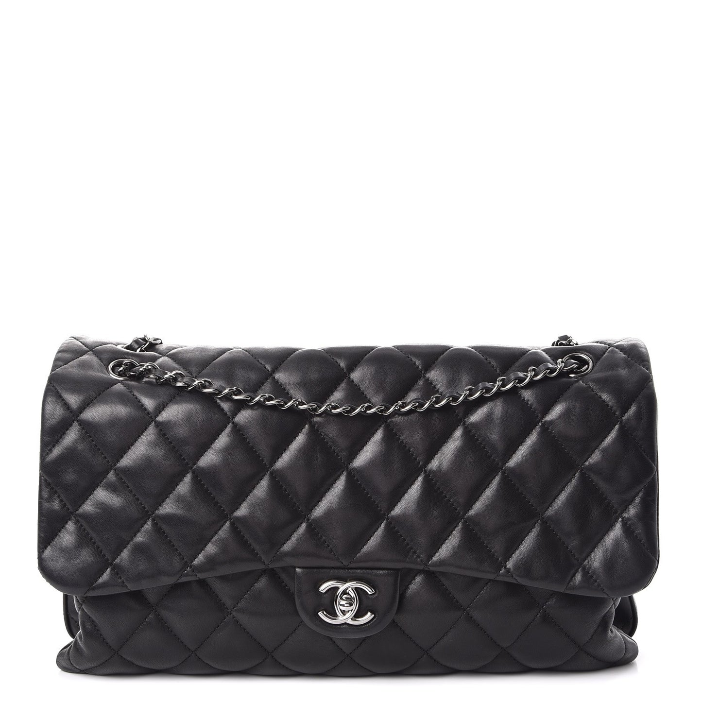 Lambskin Quilted Maxi 3 Flap Black