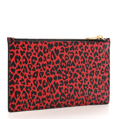 Saint Laurent Calfskin Baby Cat Print Zip Pouch Red 2 of 4