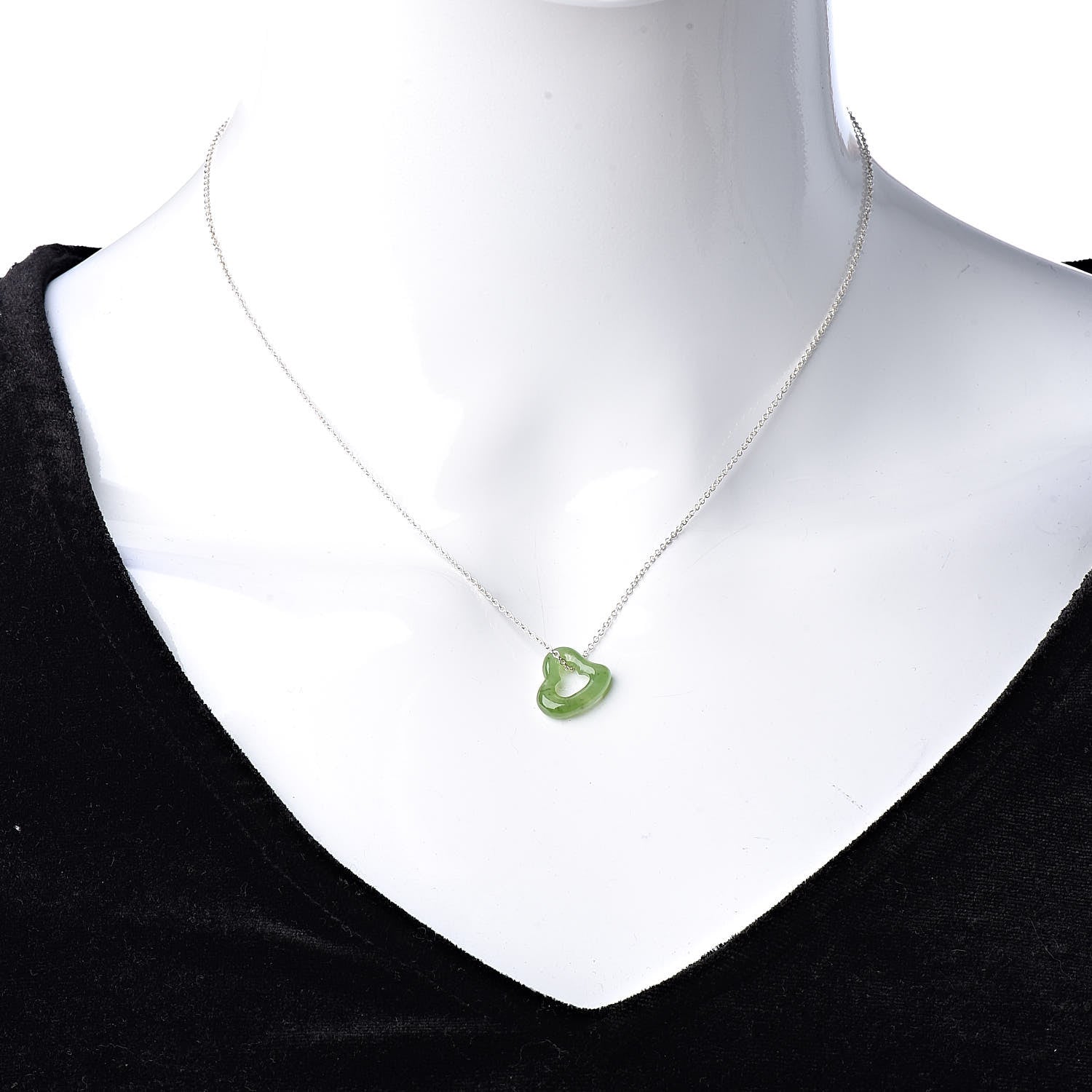 Tiffany Sterling Silver Jade Open Heart Elsa Peretti Necklace 2 of 6