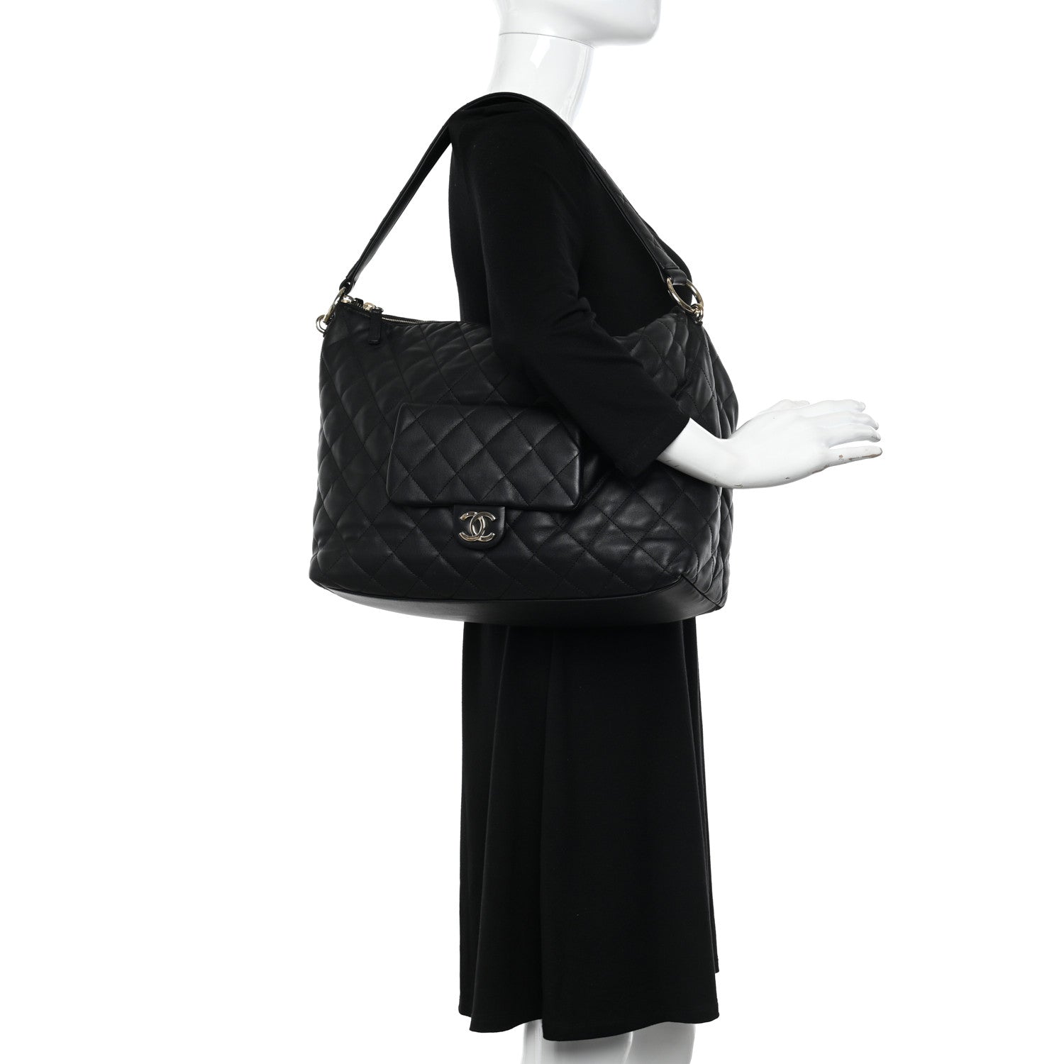 Chanel Lambskin Quilted Pocket Hobo Black 2 of 12