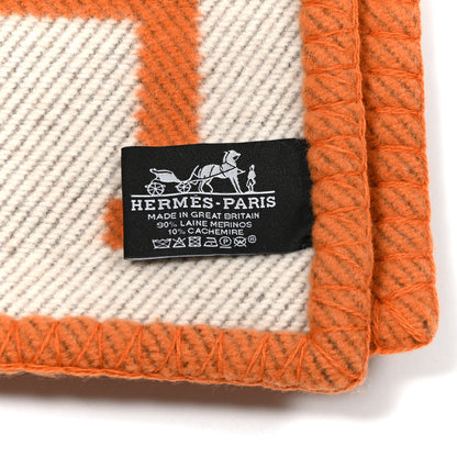 Hermes Wool Cashmere Signature Classic Avalon Blanket Ecru Potiron 3 of 3