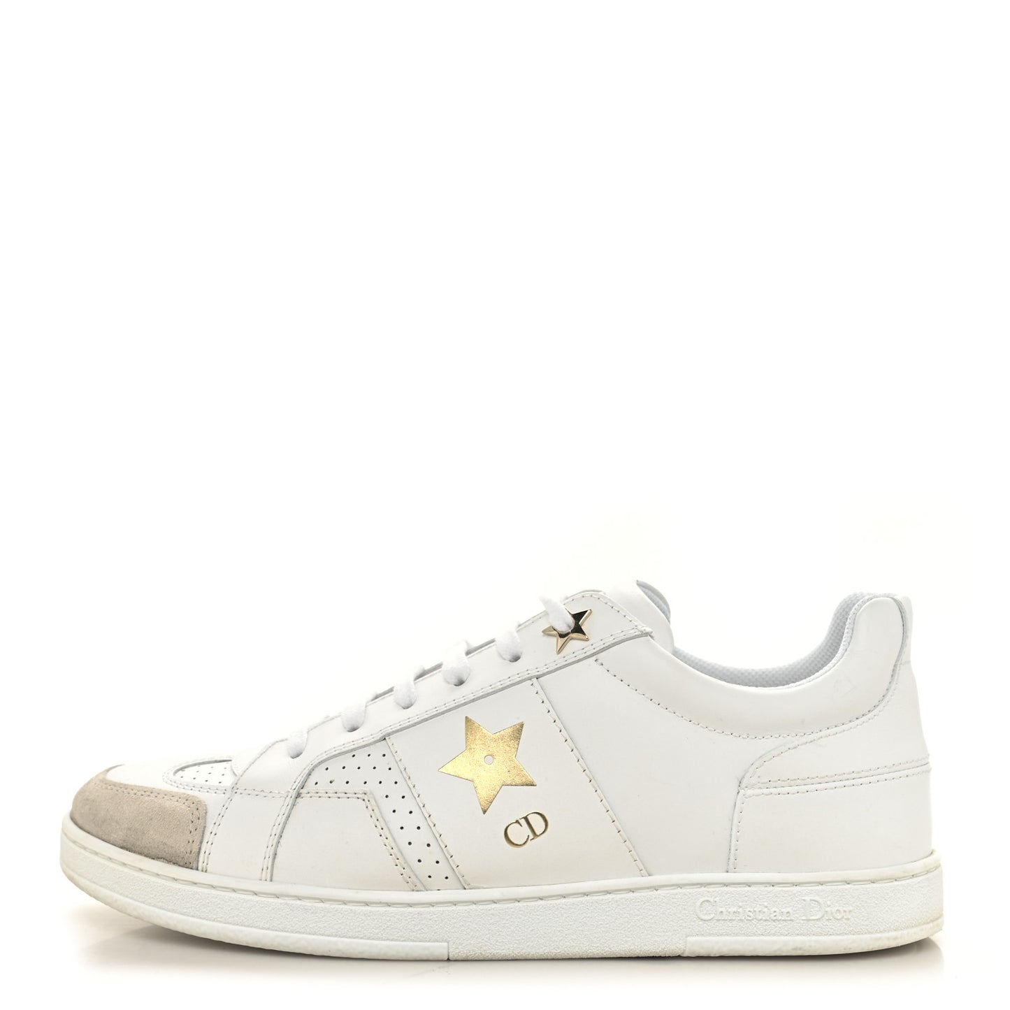 Calfskin Suede Dior Star Low Top Sneakers 38.5 White Gold