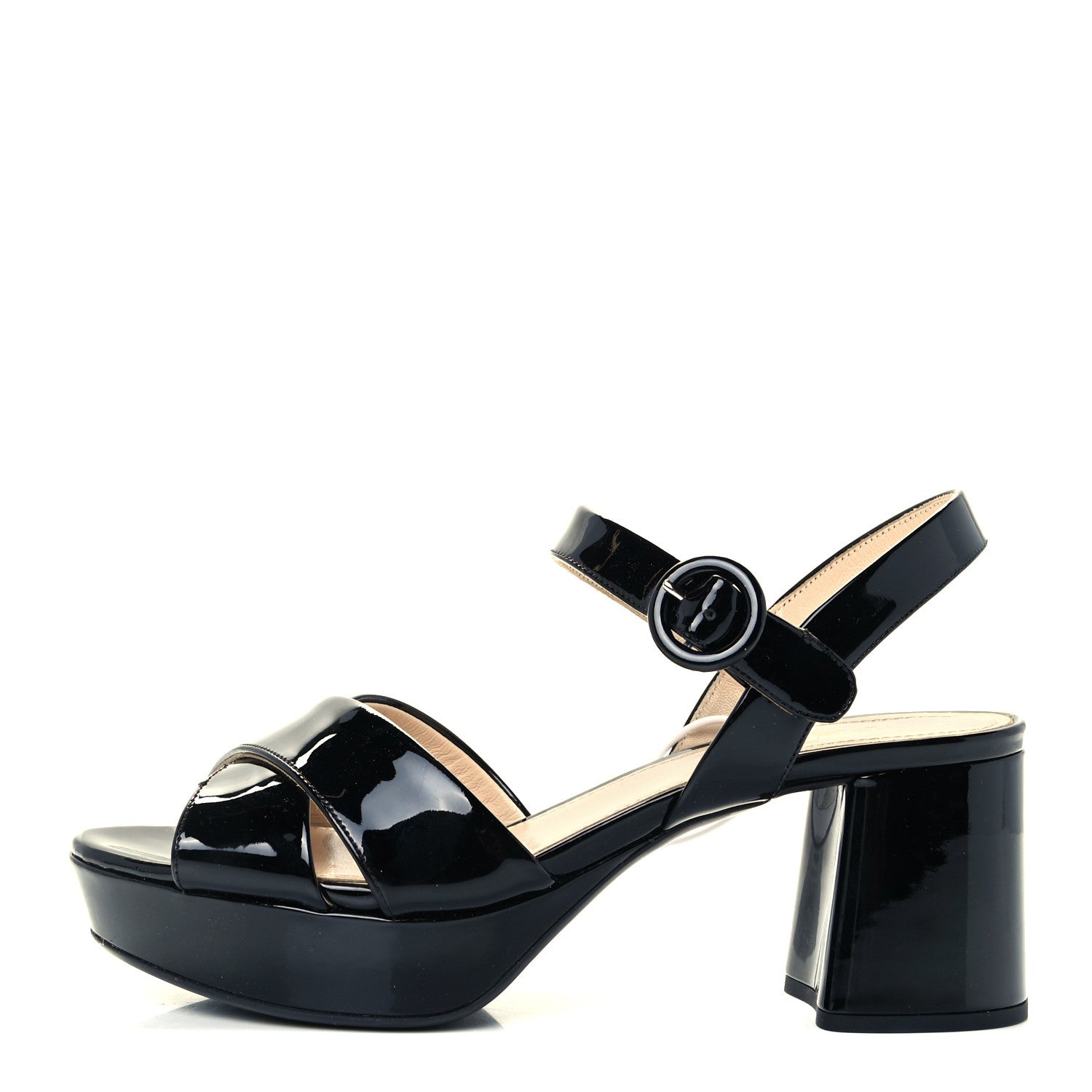 Prada Vernice Crisscross Platform 20/65mm Sandals 37 Black 1 of 11