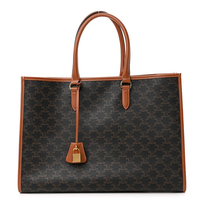 Celine Triomphe Canvas Calfskin Horizontal Cabas Tan 1 of 10