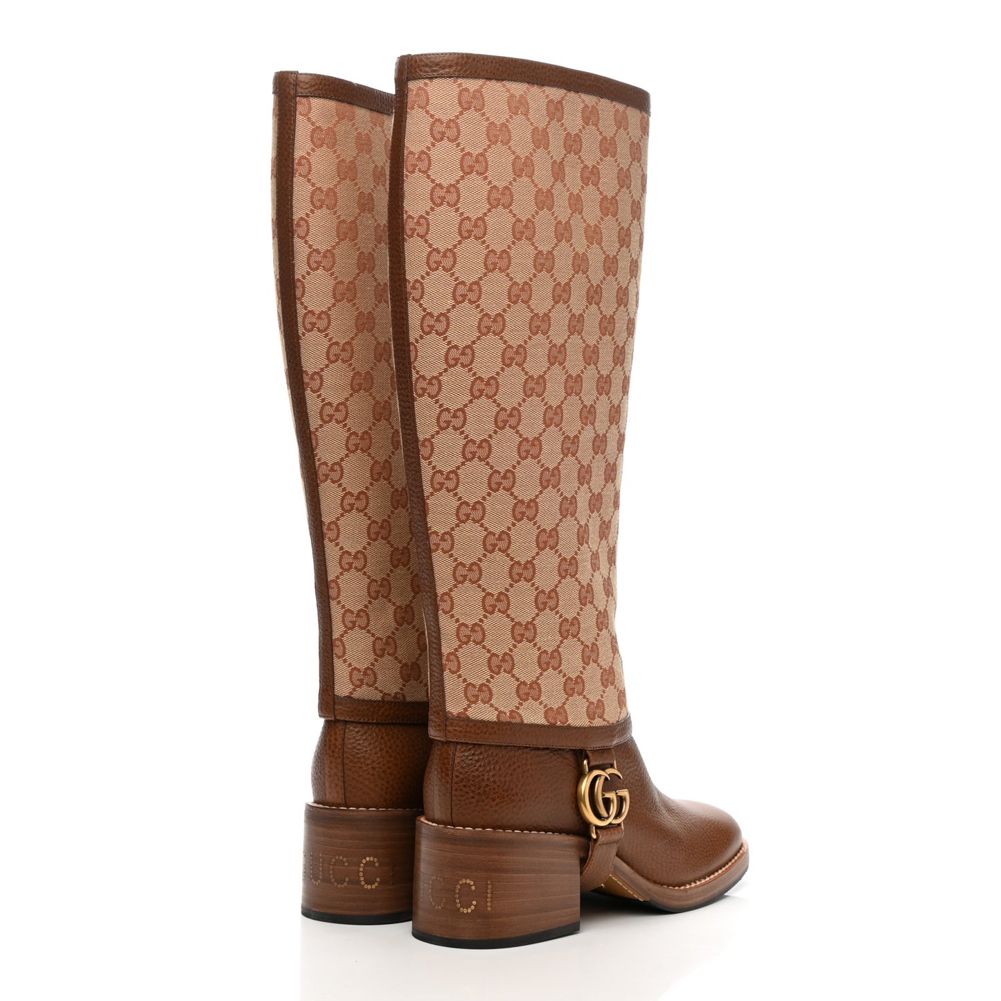 GG Monogram Calfskin Lola Tall Boots 39 Beige Ruggine Cuir