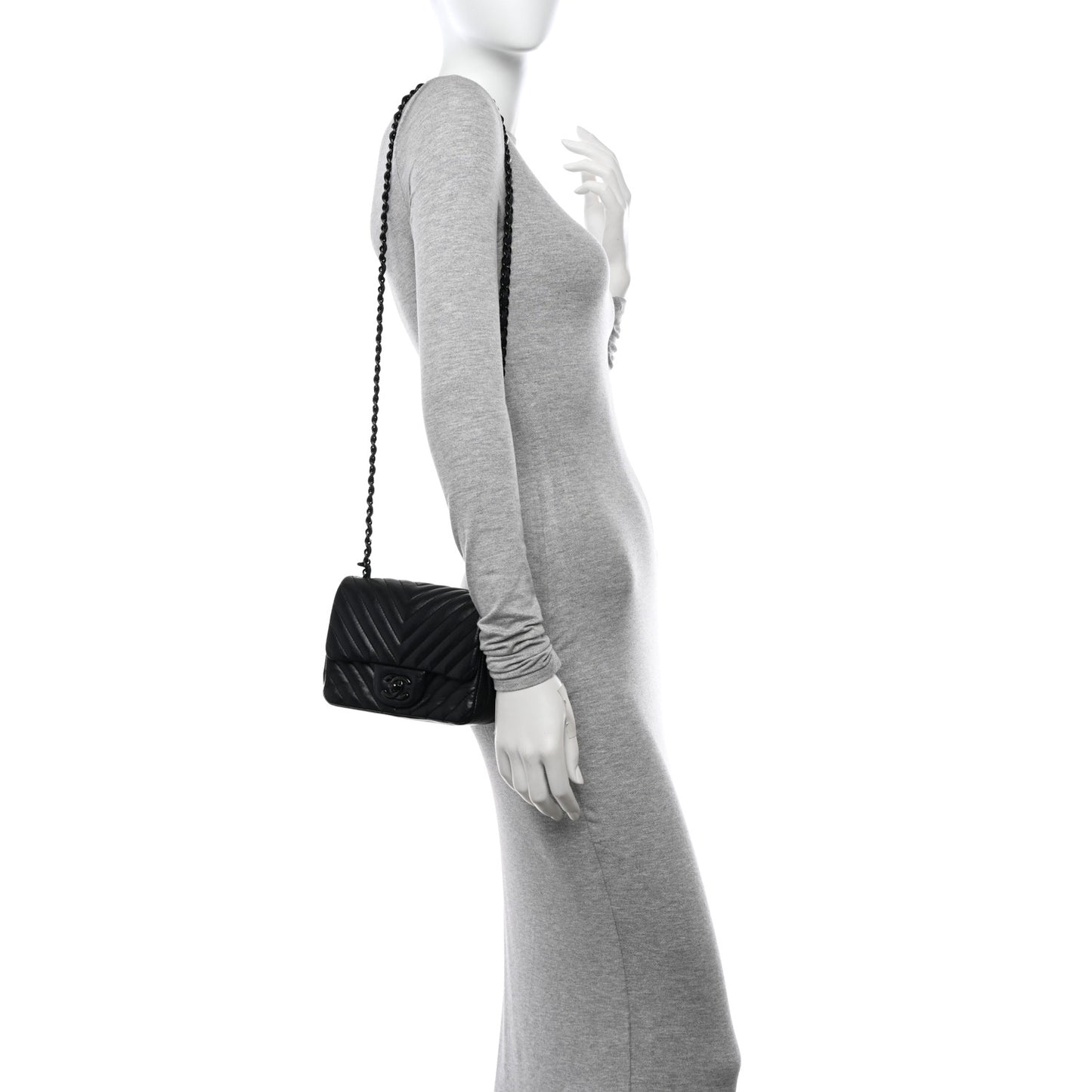 Lambskin Chevron Quilted Mini Square Flap So Black