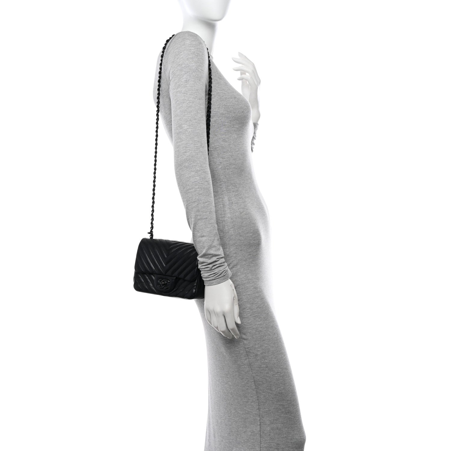 Chanel Lambskin Chevron Quilted Mini Square Flap So Black 2 of 15