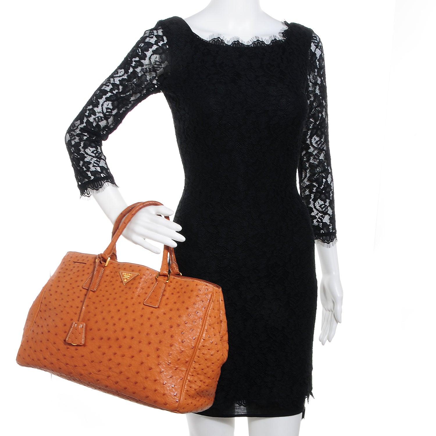Prada Ostrich Executive Tote Cognac 2 of 12