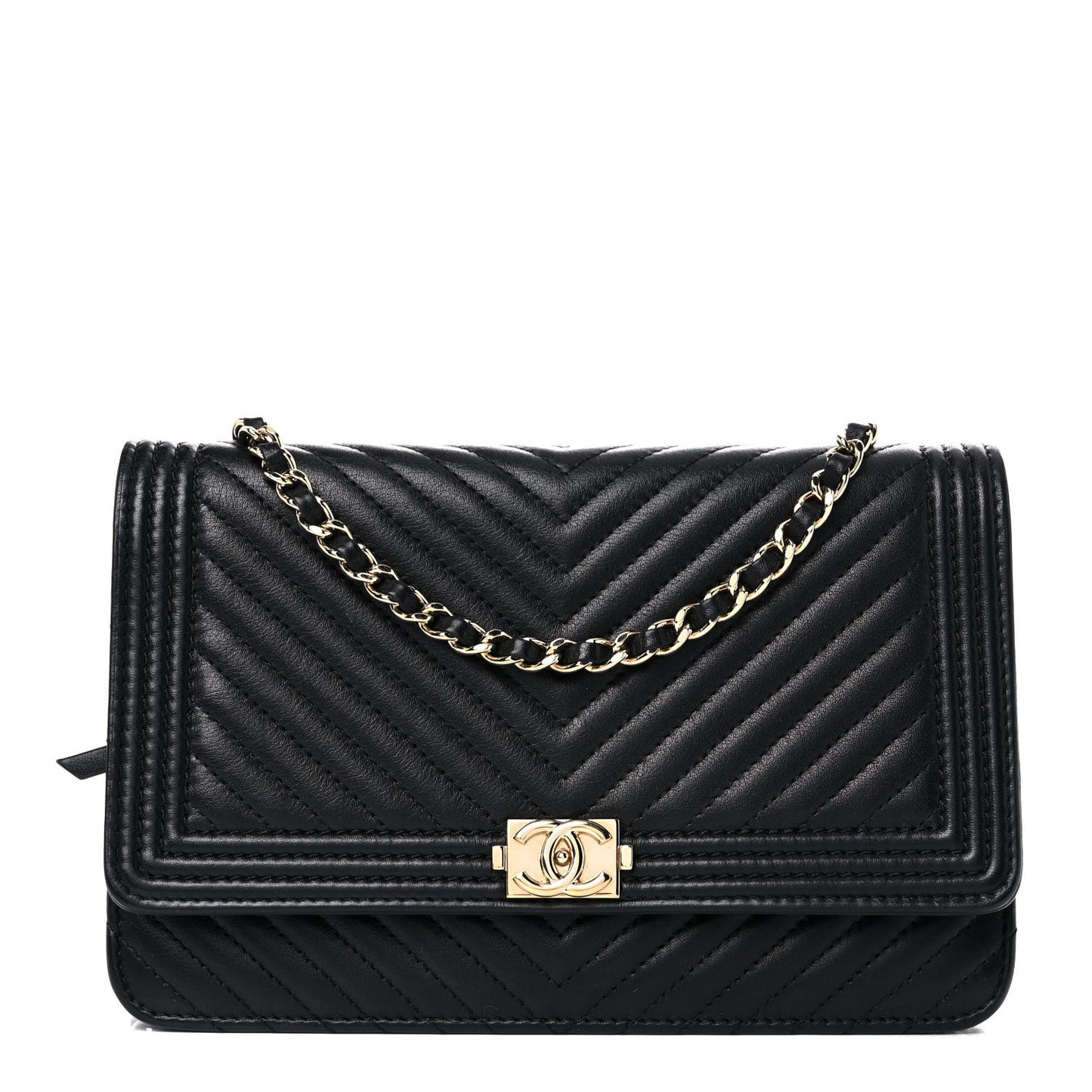 Calfskin Chevron Boy Wallet On Chain WOC Black