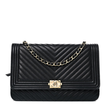 Chanel Calfskin Chevron Boy Wallet On Chain WOC Black 1 of 15