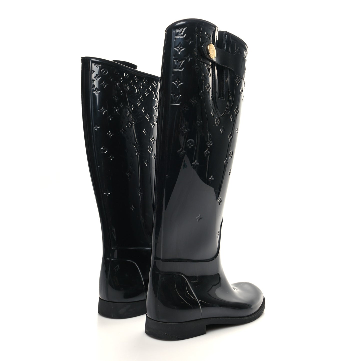 Rubber Embossed Monogram Drops High Rain Boots 37 Black