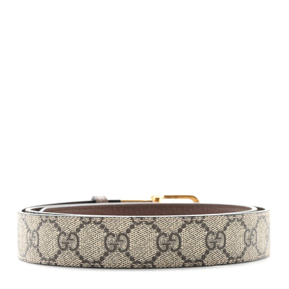 Gucci GG Supreme Monogram Textured Dollar Calfskin Squared Interlocking G 30mm Reversible Belt 100 40 Beige Ebony New Acero 2 of 4