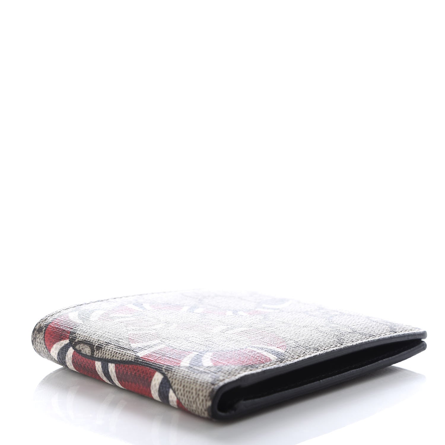 Gucci GG Supreme Monogram Selleria Calfskin Kingsnake Nice Bi-Fold Wallet Beige Ebony Multicolor Black 4 of 7