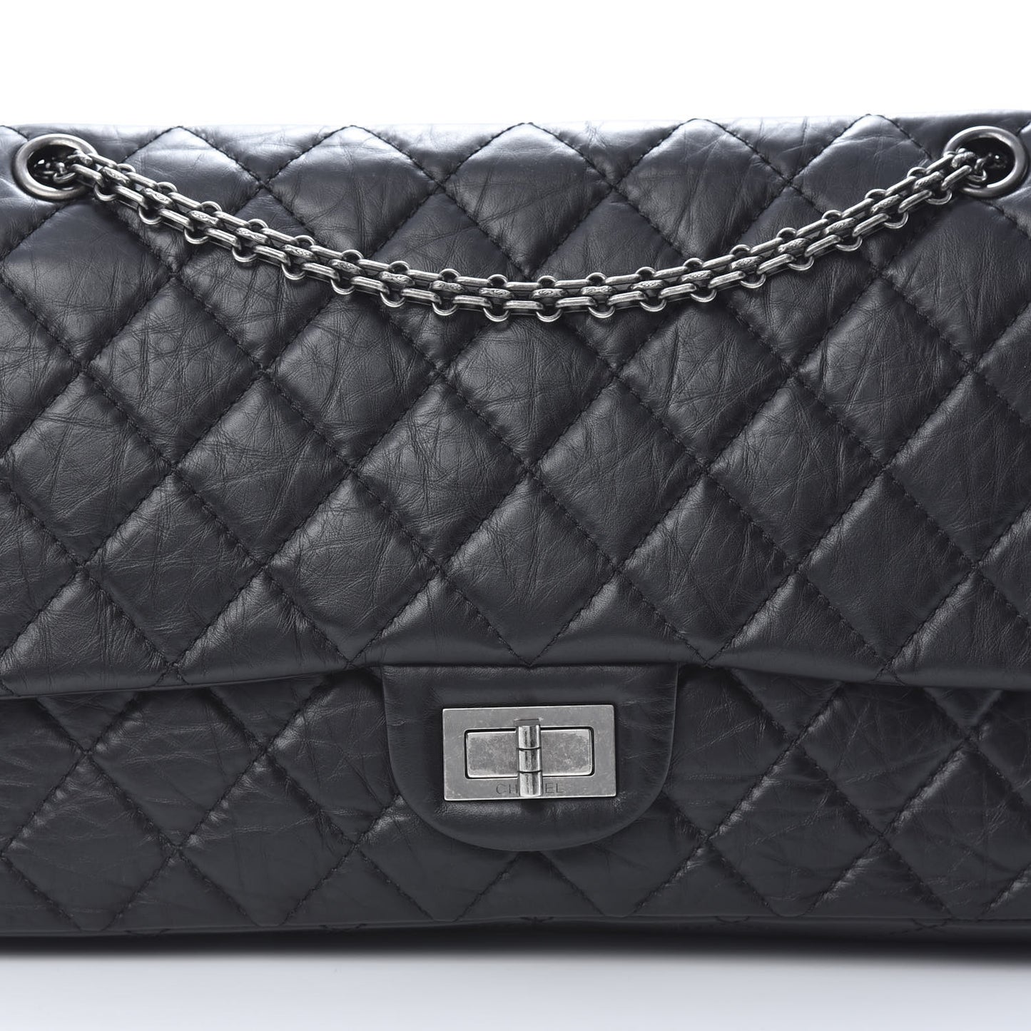 Aged Calfskin Quilted 2.55 Reissue 227 Flap Black