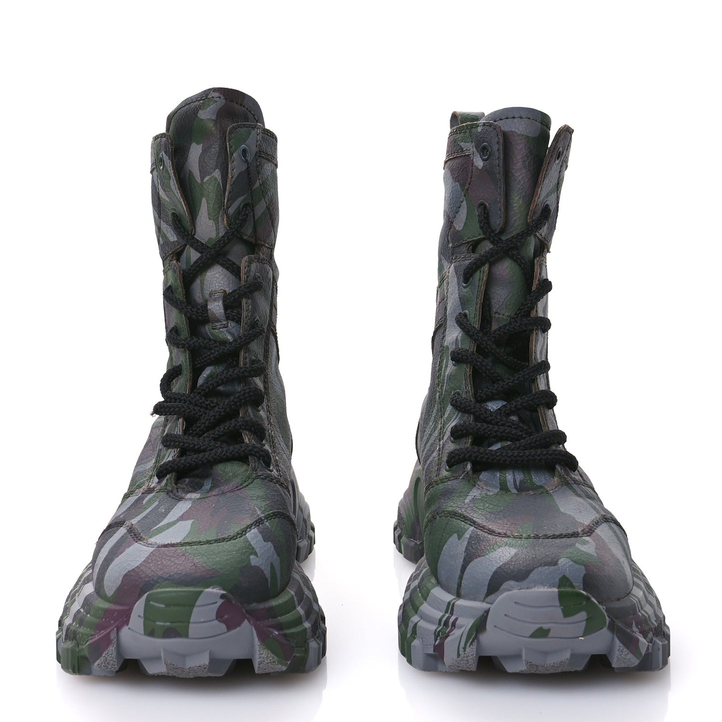 Crackled Calfskin Camo Print Platform Combat Boots 41 Multicolor