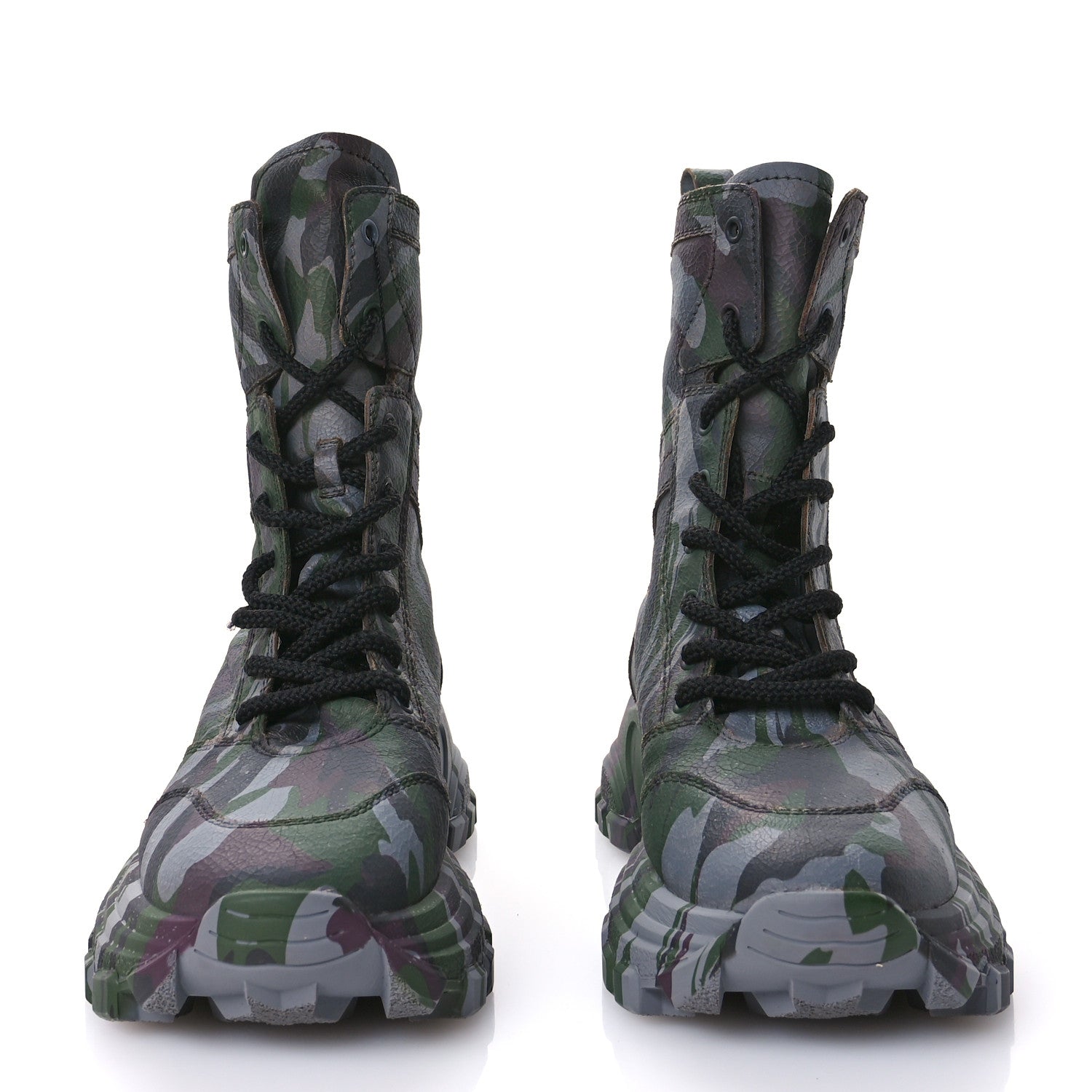 Miu Miu Crackled Calfskin Camo Print Platform Combat Boots 41 Multicolor 3 of 9