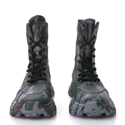 Miu Miu Crackled Calfskin Camo Print Platform Combat Boots 41 Multicolor 3 of 9