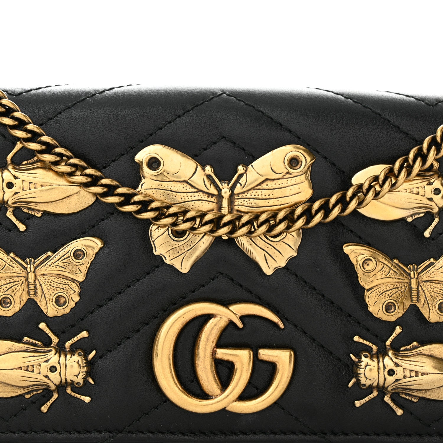 Gucci Calfskin Matelasse Mini Animal Studs GG Marmont Bag Black 7 of 9