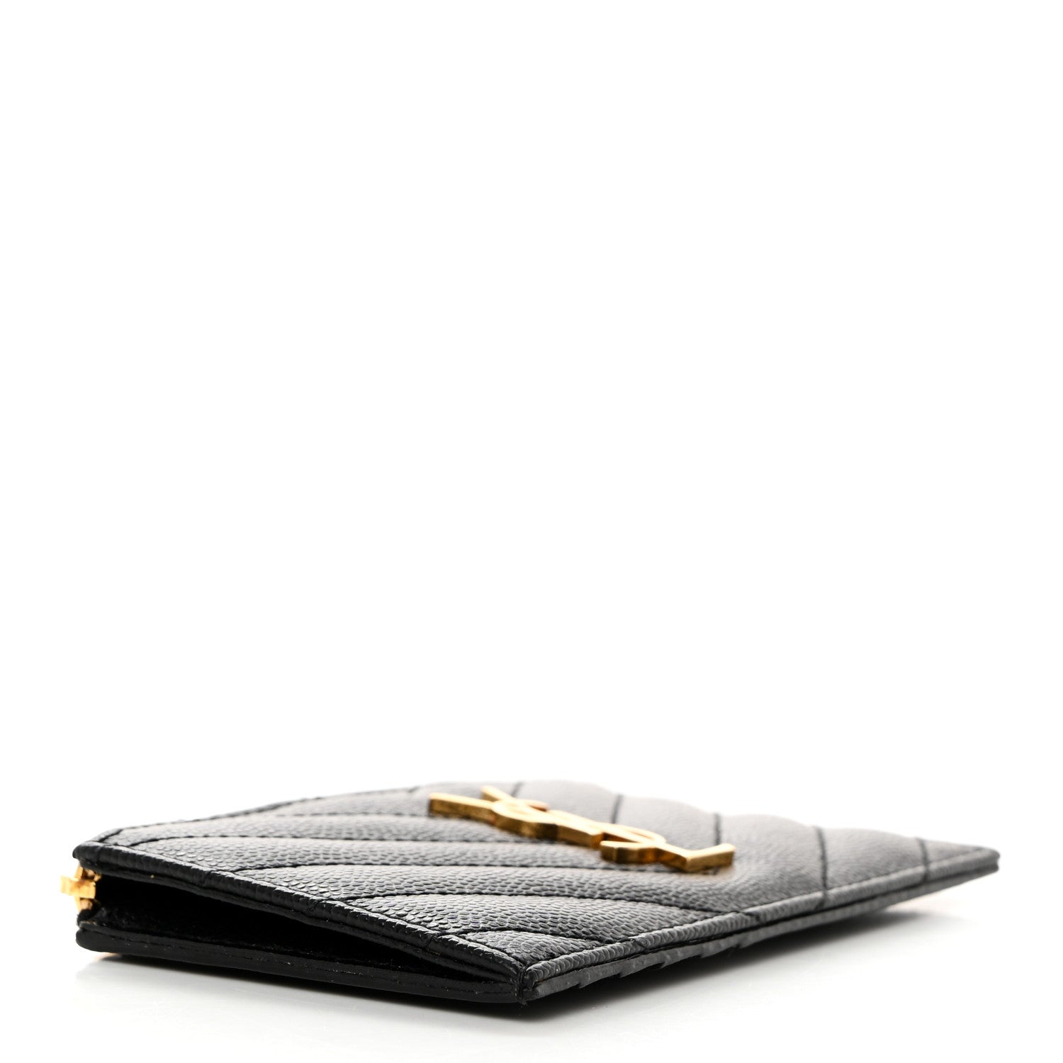 Saint Laurent Grain De Poudre Matelasse Chevron Monogram Fragments Zippered Card Case Black 4 of 8