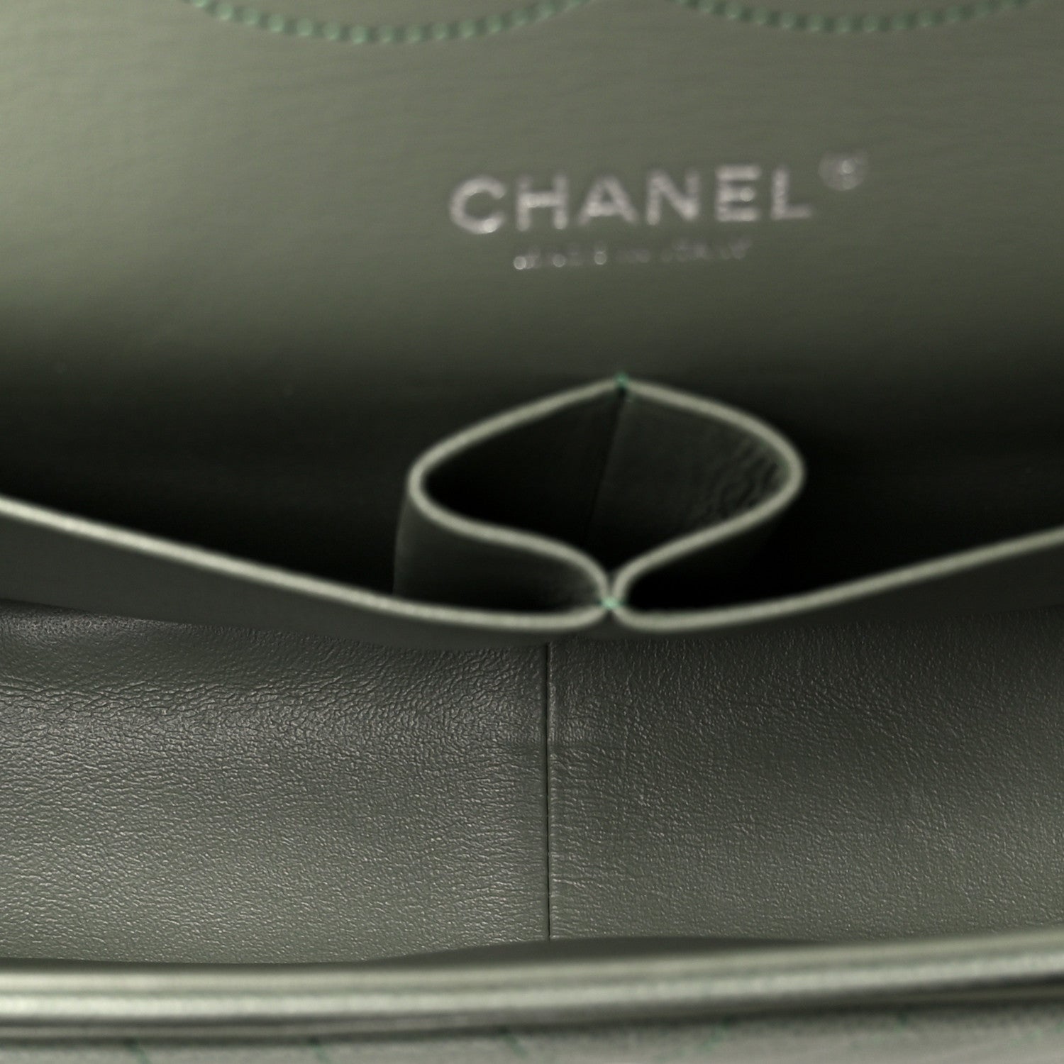 Chanel Caviar Chevron Quilted Jumbo Double Flap Green 5 of 11