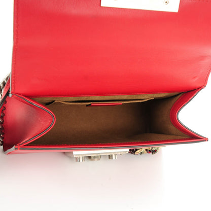 Gucci Calfskin Bee Embroidered Small Padlock Shoulder Bag Hibiscus Red 5 of 7