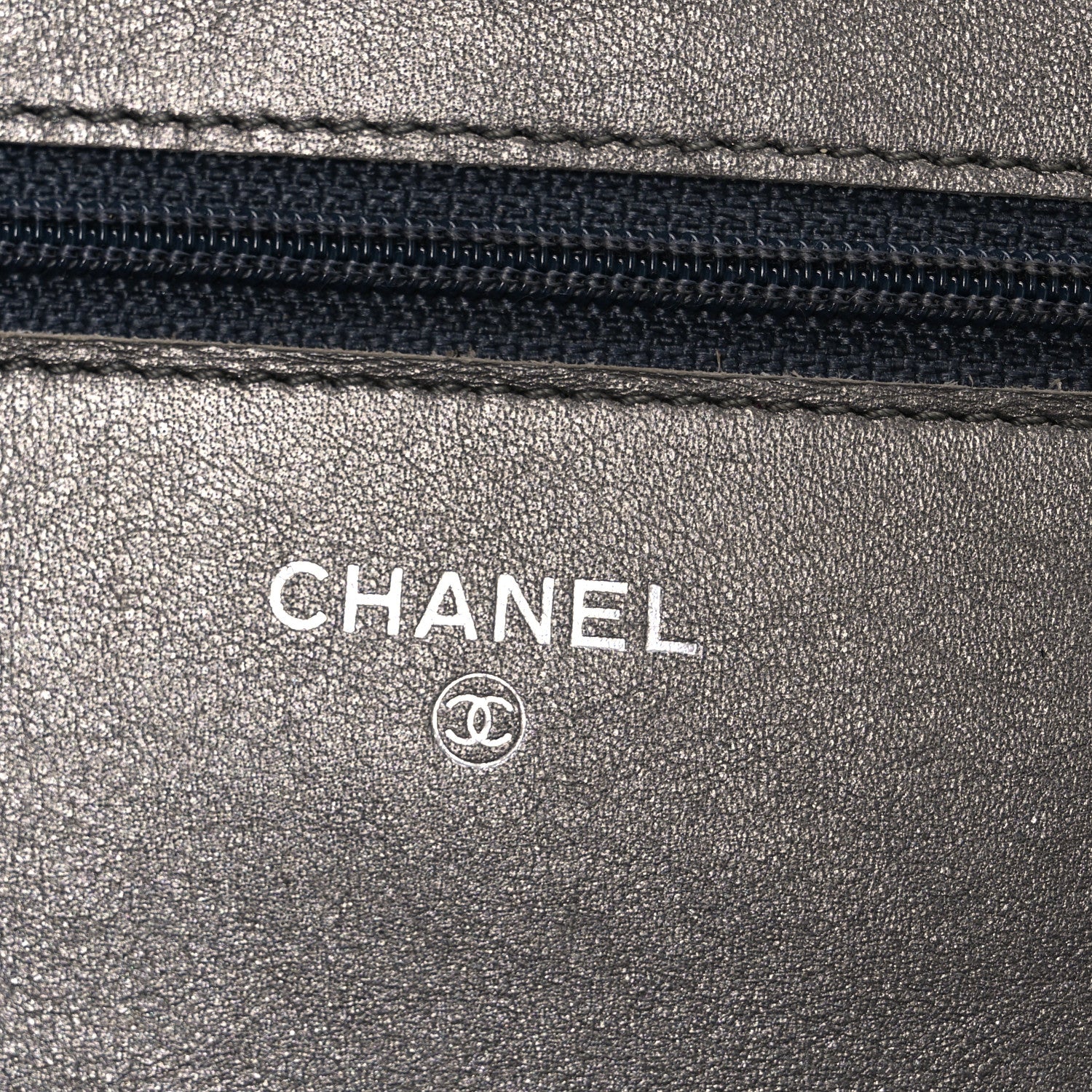 Chanel Metallic Caviar Timeless CC Wallet On Chain WOC Grey 6 of 12