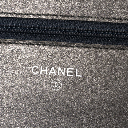 Chanel Metallic Caviar Timeless CC Wallet On Chain WOC Grey 6 of 12