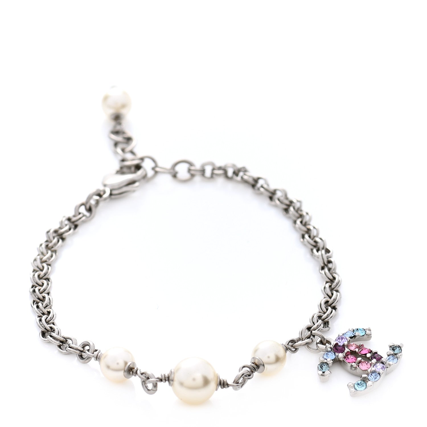 Chanel Crystal Pearl CC Bracelet Silver Mukticolor 1 of 5
