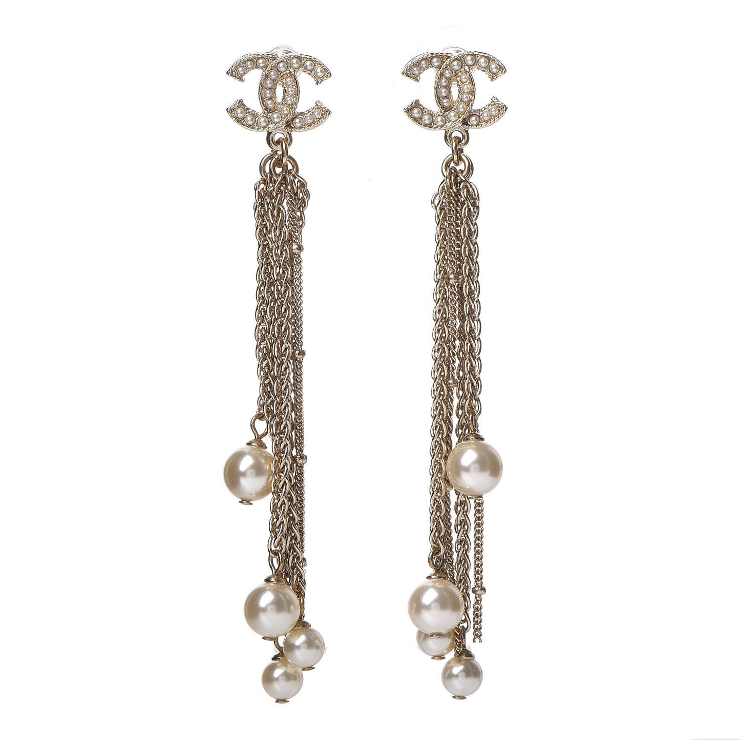 Pearl Beaded CC Drop Earrings Gold