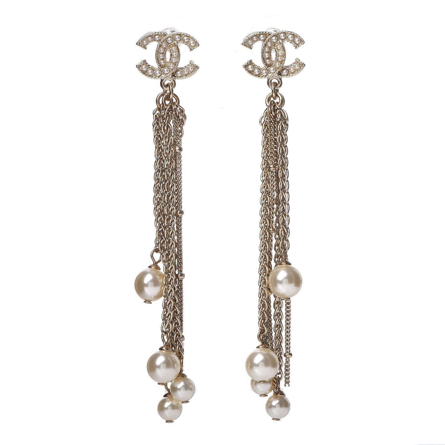 Chanel Pearl Beaded CC Drop Earrings Gold 1 of 5
