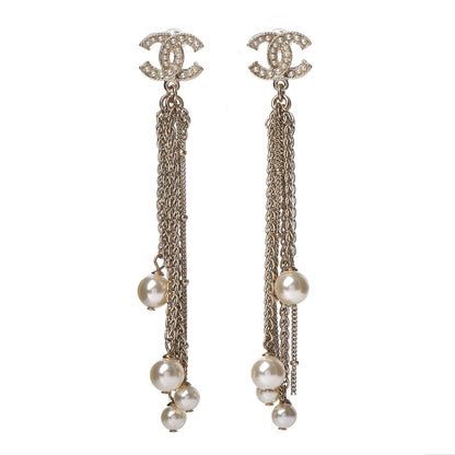 Chanel Pearl Beaded CC Drop Earrings Gold 1 of 5