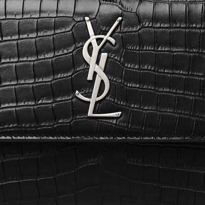 Saint Laurent Calfskin Crocodile Embossed Medium Monogram Sunset Black 8 of 10