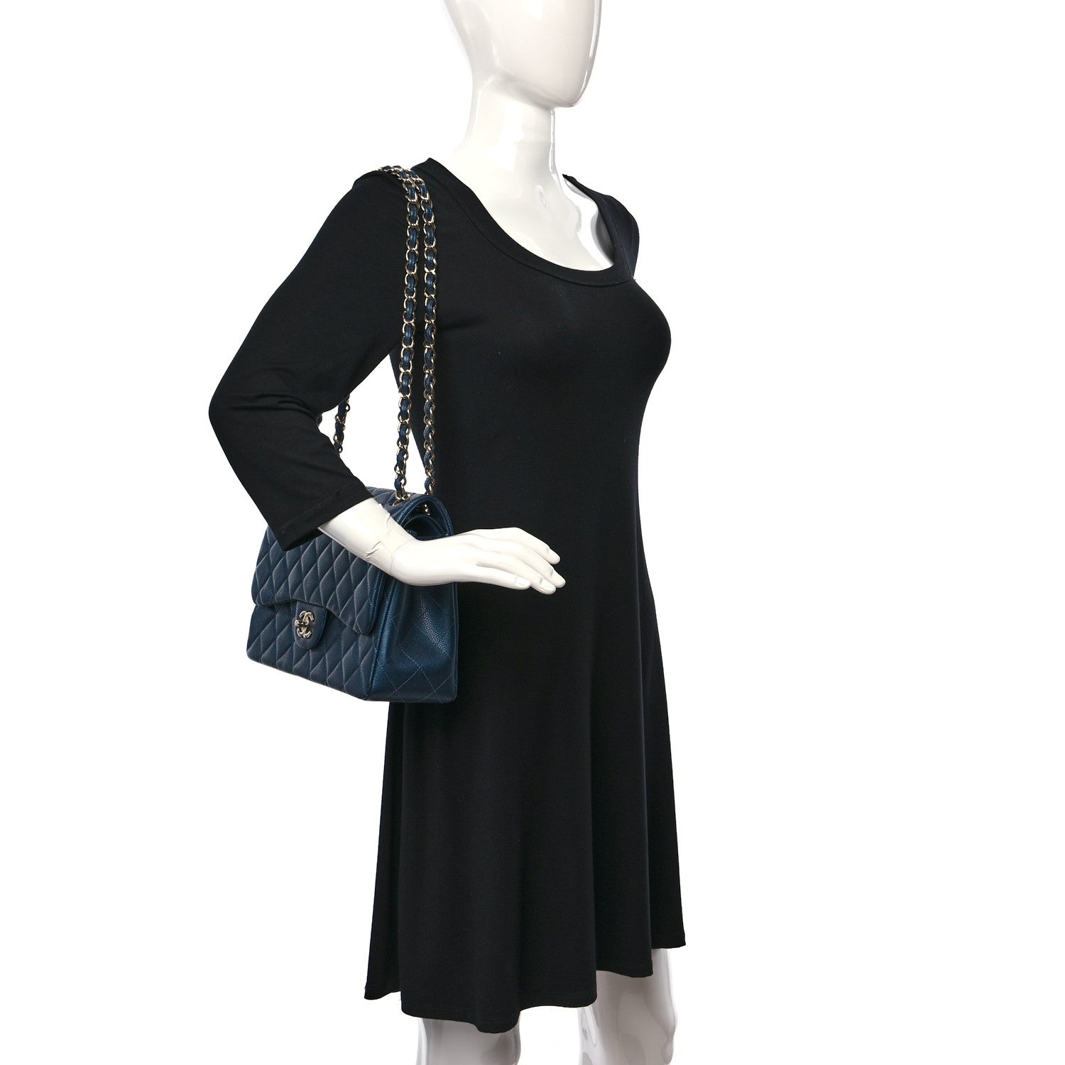 Chanel Caviar Quilted Jumbo Double Flap Navy Blue 2 of 9